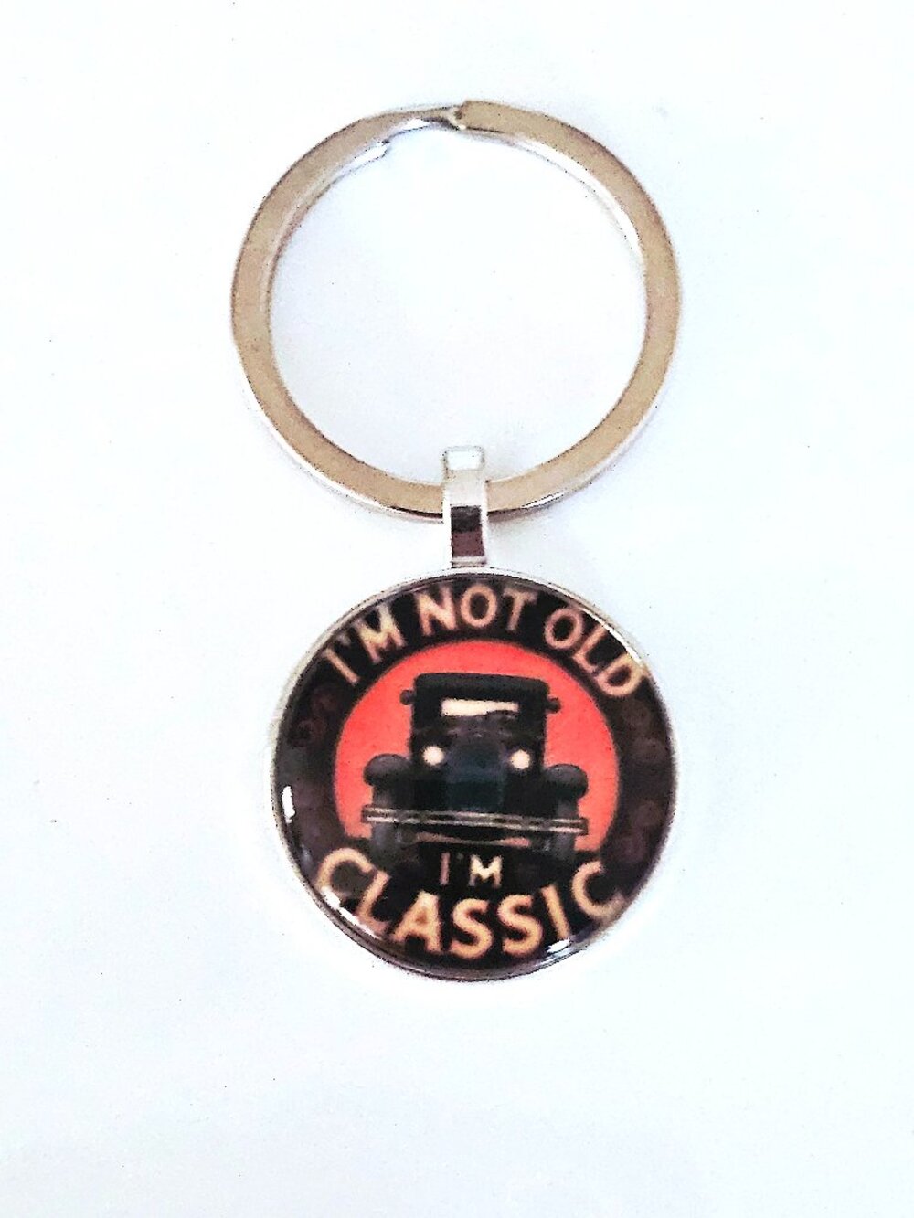 Vintage Truck Glass Cabochon Keychain, I'm Not Old I'm Classic, Unisex, Timeless